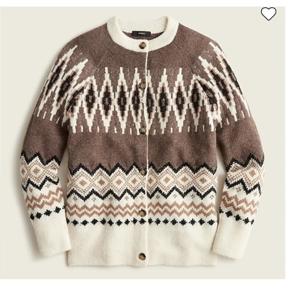 J. Crew Brown and Cream Fair Isle Cardigan